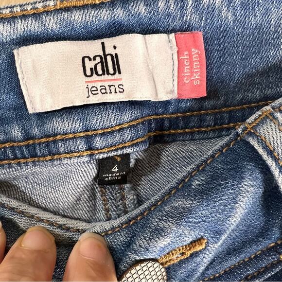 Cabi Cinch Skinny Jeans Sz 4 Mid Rise Bleach Splatter Distressed - Picture 9 of 9